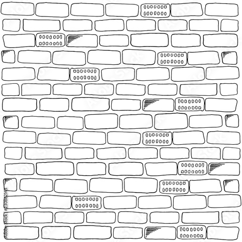 Brick wall. Vector illustration of a brick wall. Hand drawn black and white background of a brick wall.