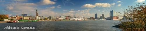 Fototapeta Naklejka Na Ścianę i Meble -  Hamburg Panorama mit Blick auf den Hafen und Elbphilharmonie