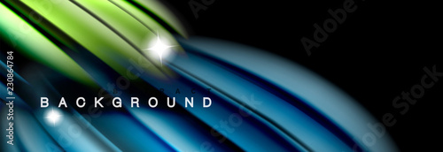 Mixing color waves on black, liquid flowing shapes