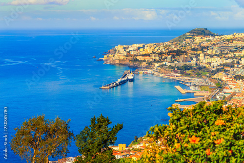 Bild auf Leinwand Funchal capital, aerial view over Madeira island in summertime, Portugal
