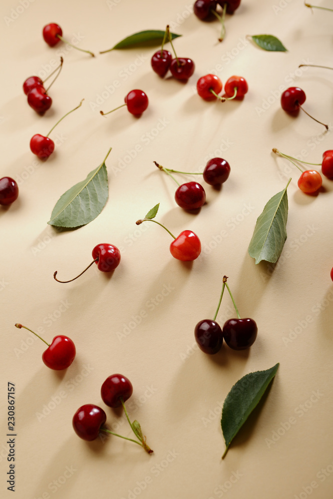 Summer cherry and leaves background Summer cherry and leaves background