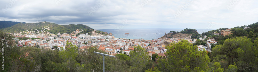 Panorama of a small Spanish town by the sea