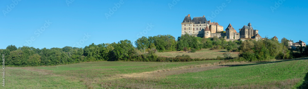 The hill top village and castle of Biron in the Dordogne region of south west France