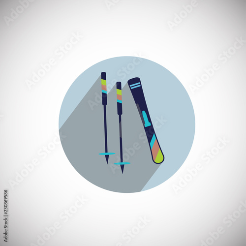Ski gear on flat background icon