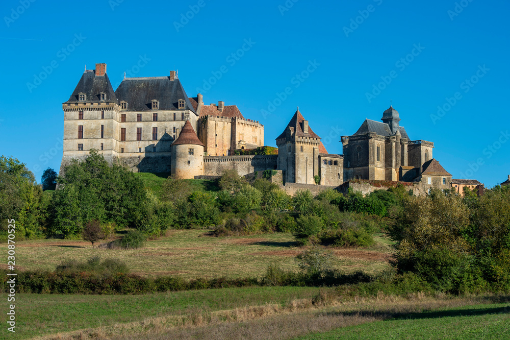The hill top village and castle of Biron in the Dordogne region of south west France