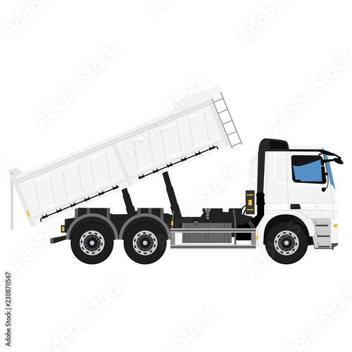 White dump truck Hi-detailed vector template for Mock Up. Realistic Delivery Service Vehicle isolated on background for Advertising design