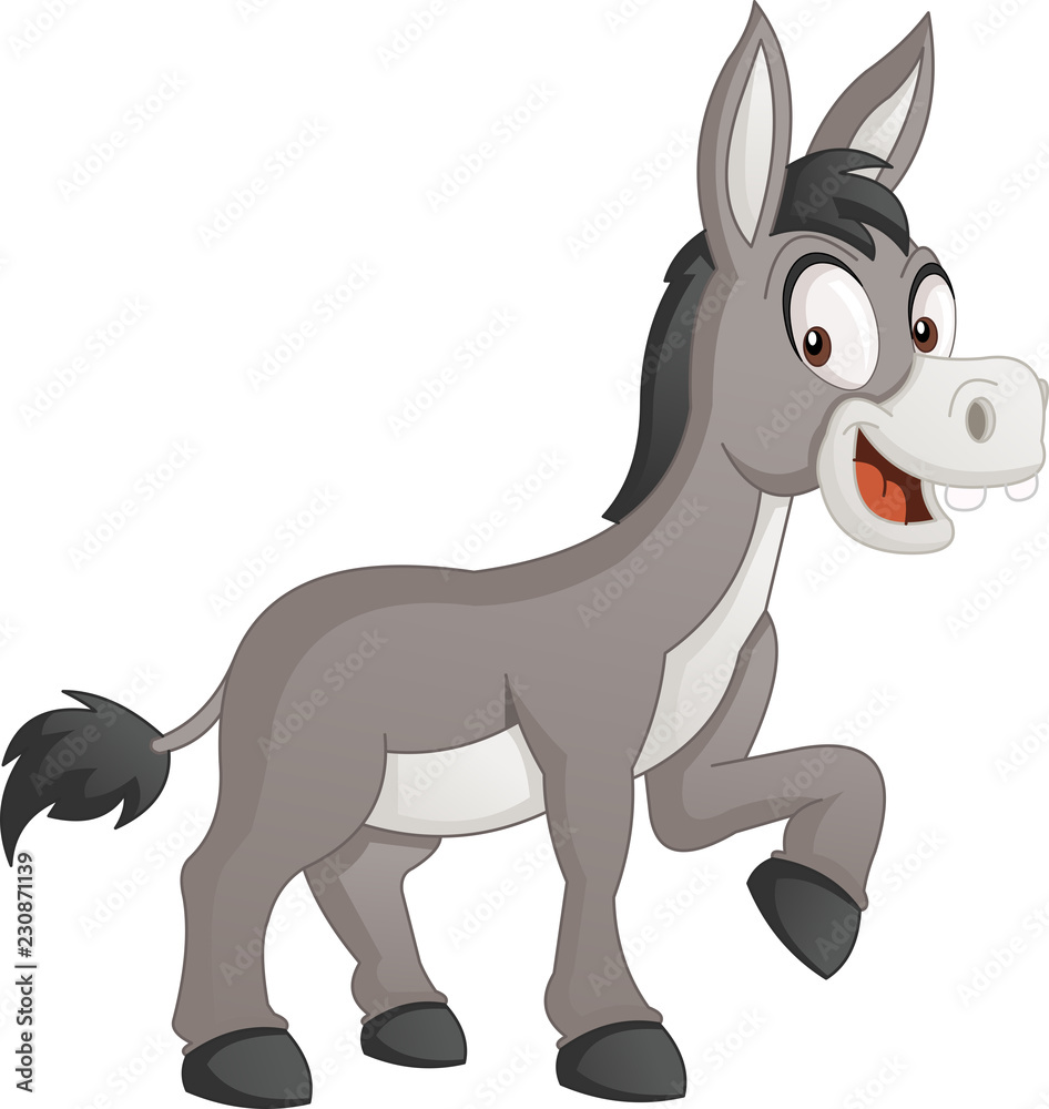 Cartoon cute donkey. Vector illustration of funny happy animal. Stock ...