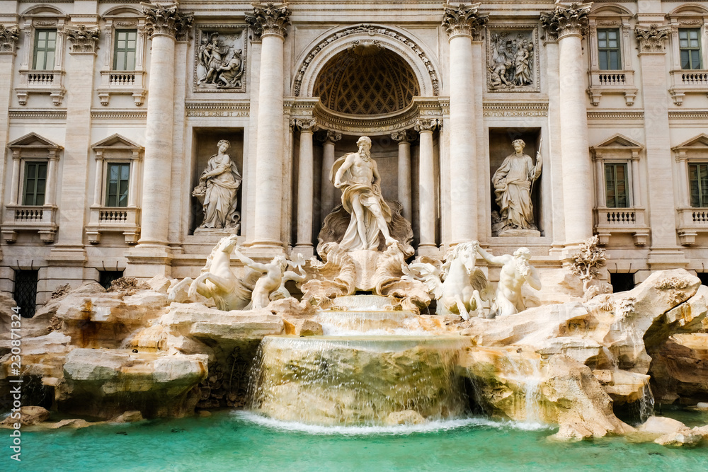 Trevi Fountain, front view. Beautiful baroque Fontana di Trevi by Nicola Salvi