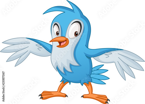 Cartoon blue bird. Vector illustration of funny happy animal.
