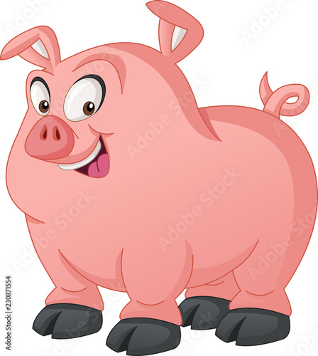 Cartoon cute pig. Vector illustration of funny happy animal. 