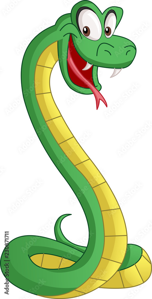 Cartoon cute snake. Vector illustration of funny happy animal. Stock Vector  | Adobe Stock