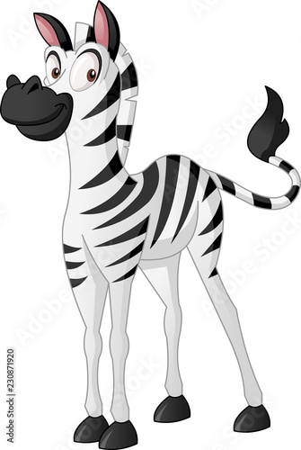 Cartoon cute zebra. Vector illustration of funny happy animal.