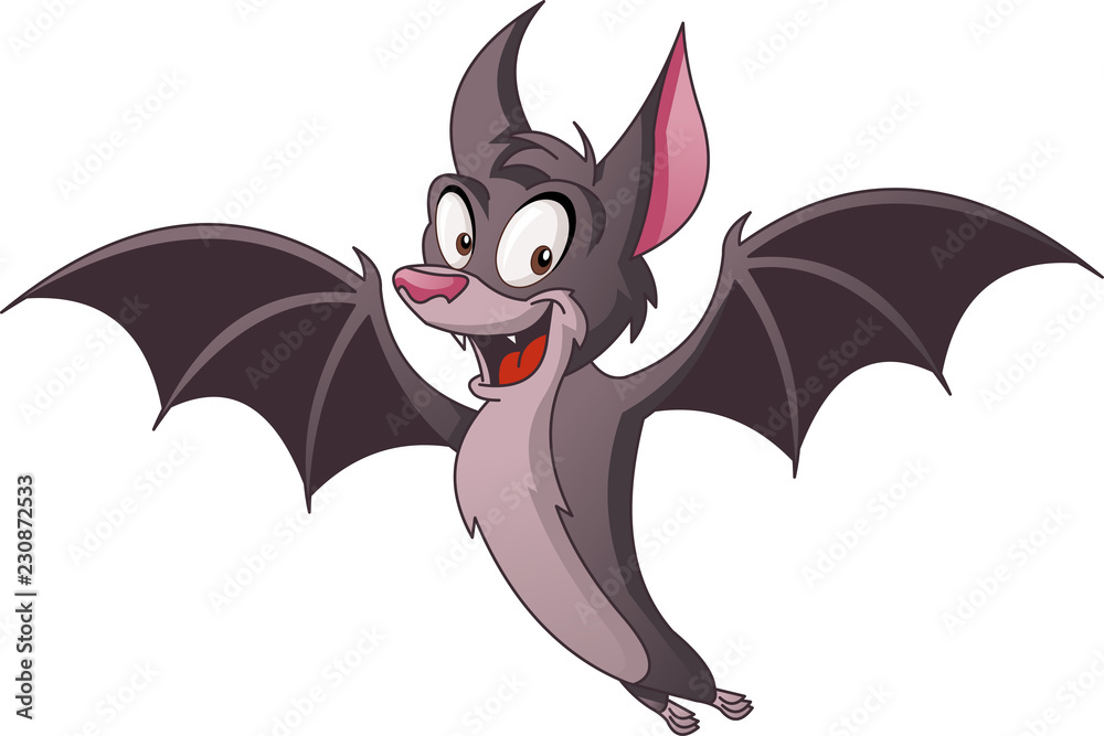Cartoon cute bat. Vector illustration of funny happy animal. Stock Vector |  Adobe Stock