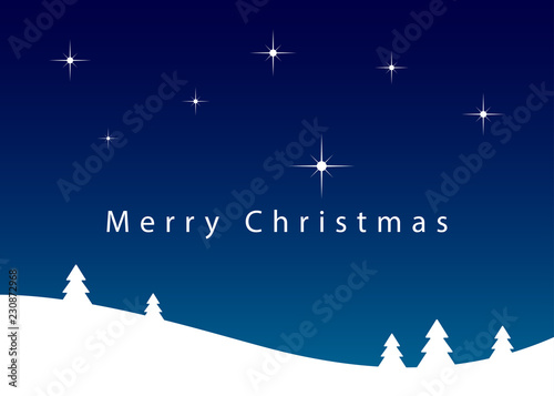 Christmas night lansdcape with stars and text.