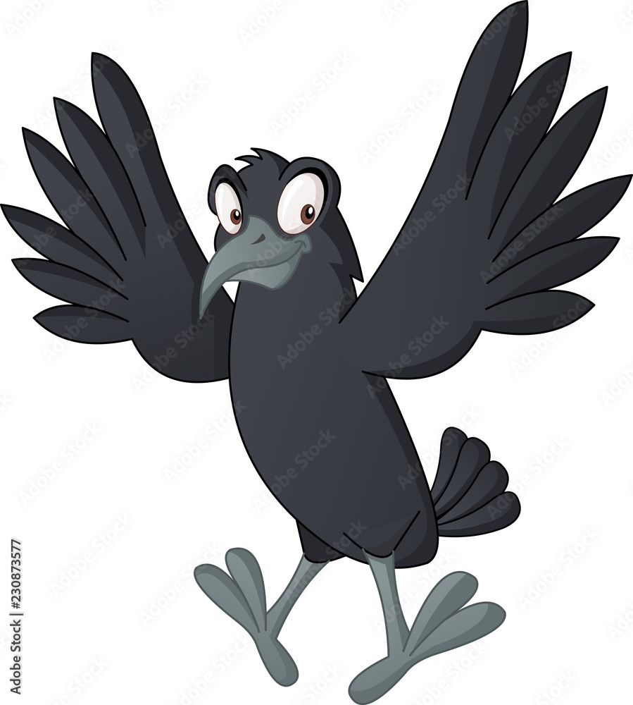 Cartoon cute crow. Vector illustration of funny happy raven. Stock Vector |  Adobe Stock
