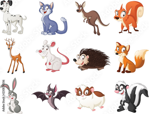 PrintGroup of cartoon animals. Vector illustration of funny happy animals. © denis_pc