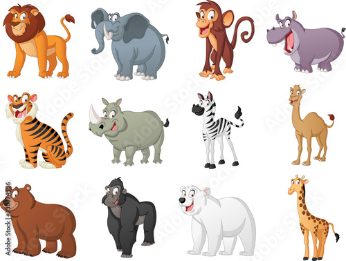 Group of big cartoon animals. Vector illustration of funny happy animals. © denis_pc