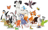 Group of cartoon animals. Vector illustration of funny happy animals.
