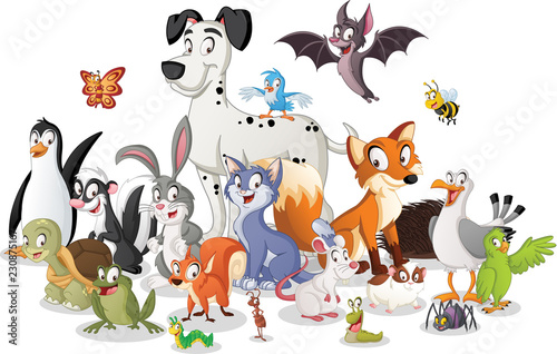 Plakaty dla dzieci  group-of-cartoon-animals-vector-illustration-of-funny-happy-animals