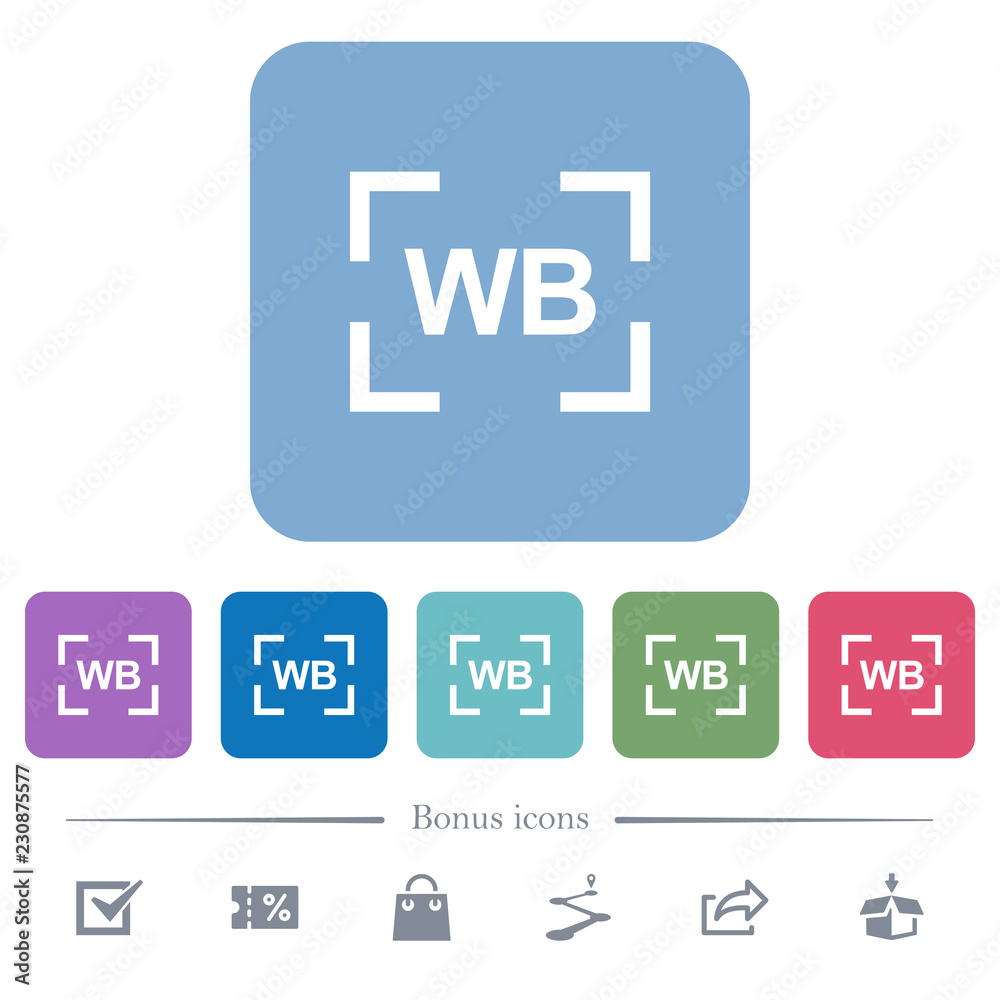 Camera white balance setting flat icons on color rounded square backgrounds Camera white balance setting flat icons on color rounded square backgrounds