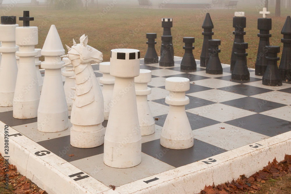 Autumn, chess in the Park and fog