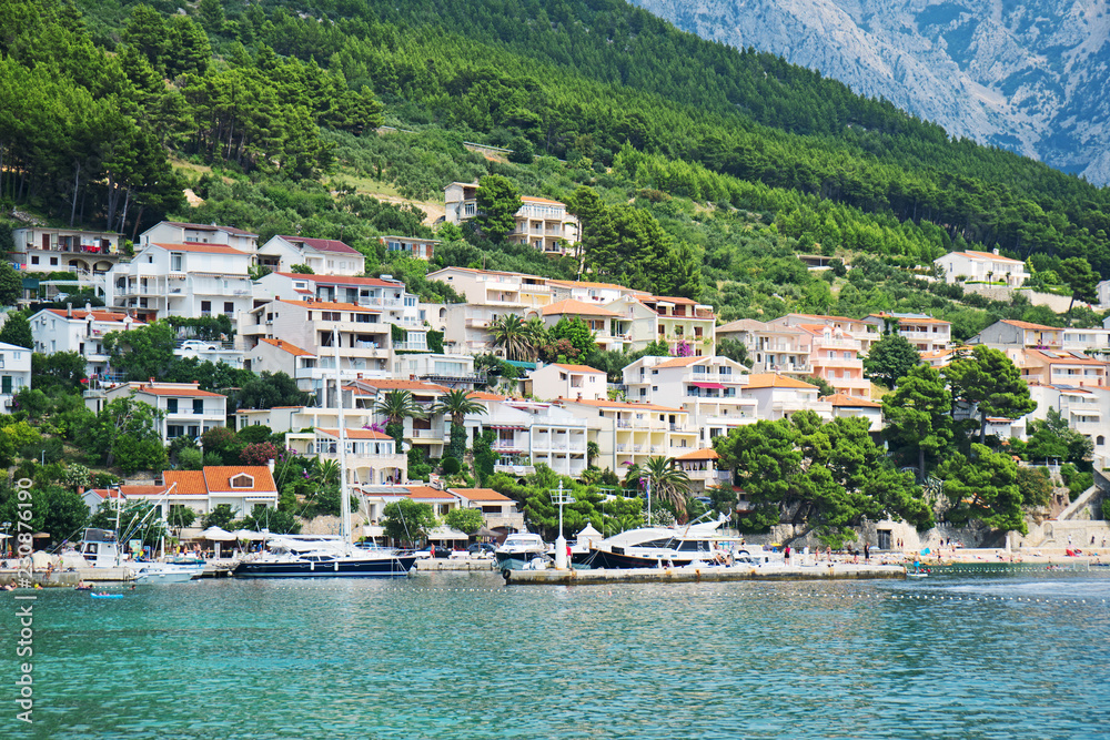 Beautiful coast of the resort town of Brela in Croatia.