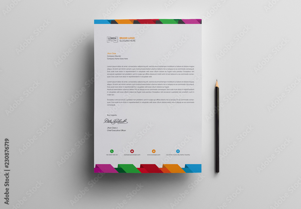 Letterhead Layout with Multicolored Header and Footer Stock Template