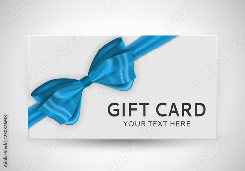 Gift Card Template with Bow and Ribbon Vector Illustration