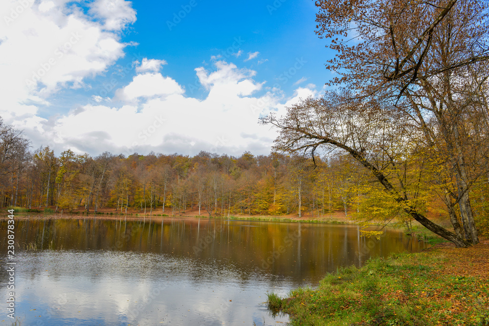 Fototapeta premium Colorful autumn landscape with lake. Armenia