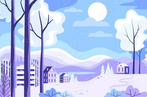 Beautiful winter city landscape park 