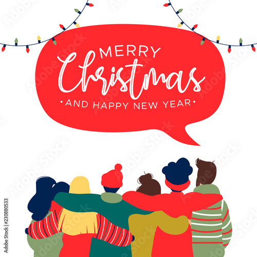 Christmas and New Year diverse friend group card