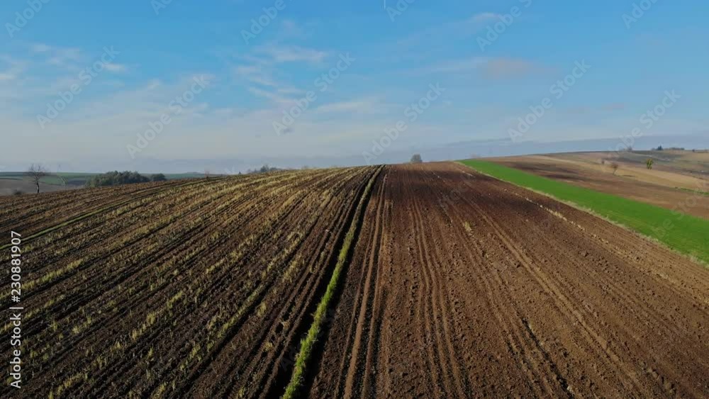 A flight over cultivated fields in the light of the autumn sun. A flight over cultivated fields in the light of the autumn sun.