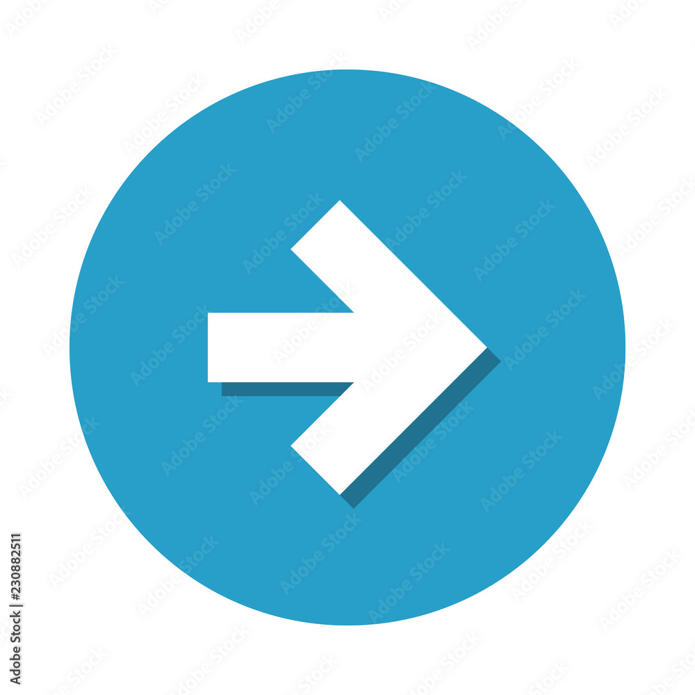 Flat icon right arrow on blue circle isolated on white background. Vector illustration. Flat icon right arrow on blue circle isolated on white background. Vector illustration.