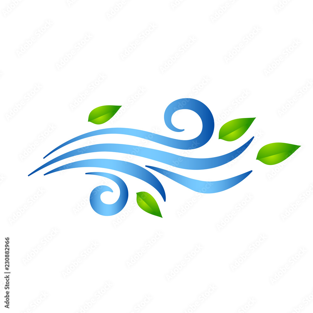 Blowing wind with flying leaves icon. Vector Blowing wind with flying leaves icon. Vector