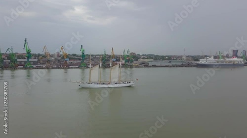 Aerial of Portuguese tall ship 