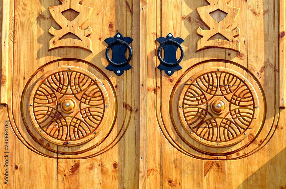 Fototapeta premium Wooden texture with carvings