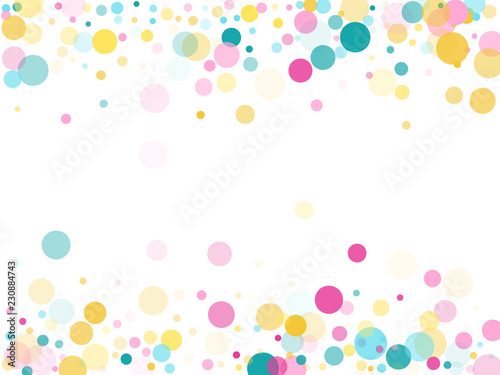 Fotografia Memphis round confetti festive background in cyan blue, pink and yellow