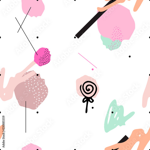 Pastel scandinavian seamless pattern with ink brush ornaments