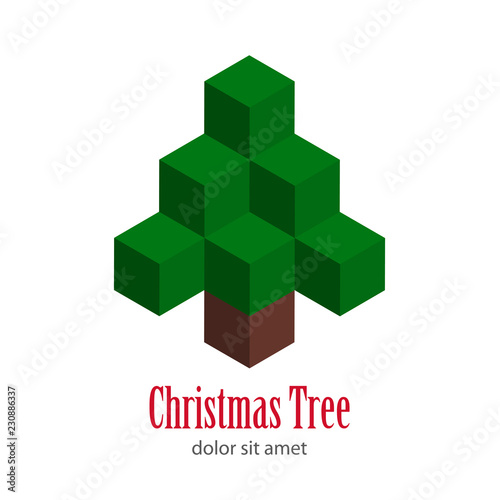 Logotipo Christmas Tree con árbol abstracto tridimensional con bloques cuadrados