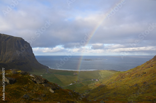 Rainbow over Uttakleiv beach, Lofoten, Norway