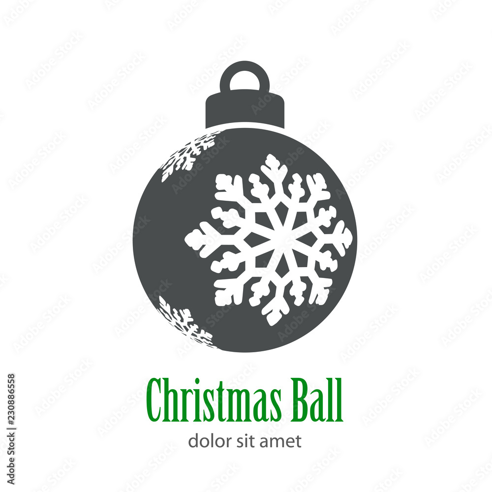 Fototapeta premium Logotipo Christmas Ball con copo de nieve perspectiva lateral en color gris