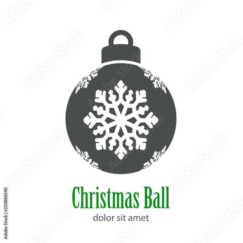 Logotipo Christmas Ball con copo de nieve perspectiva en color gris