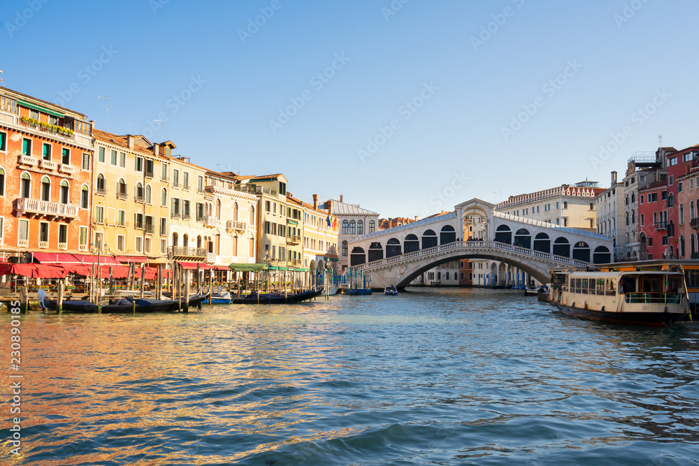 view of famouse Rialto bridge at spring day, Venice, Italy