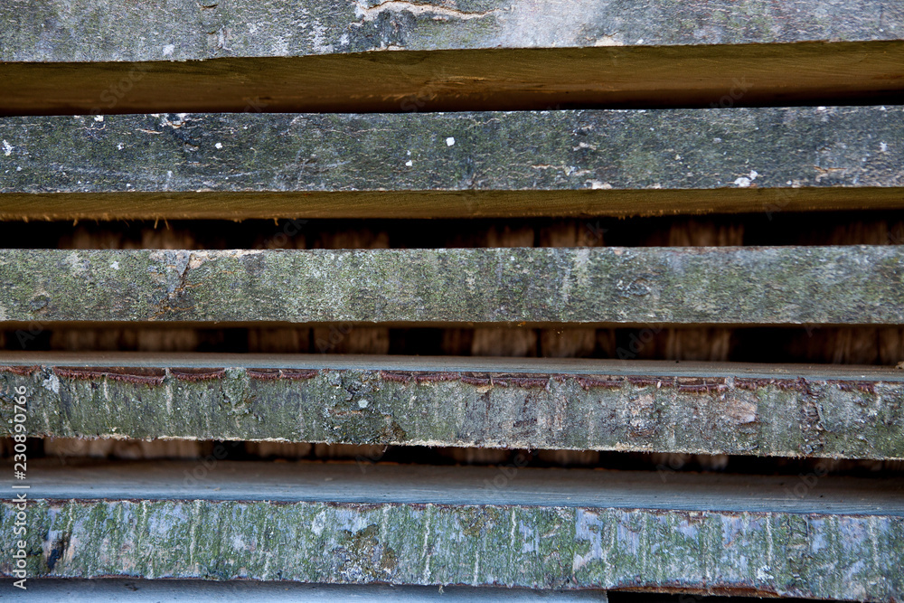 Warehouse of boards after sawing the outdoors