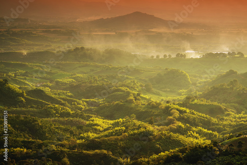 Foggy landscape in Buenavista, Quindio, Colombia, South America