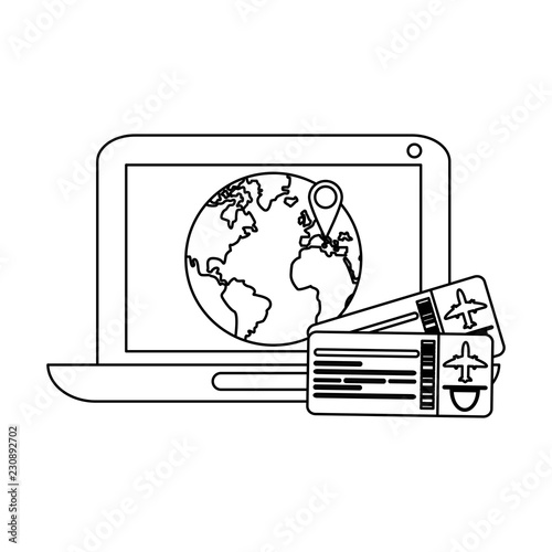 Travel and online technology in black and white