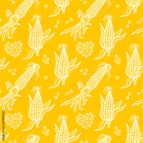 Seamless Pattern with Flint Corn (Indian corn or calico corn). Hand drawn doodle Vegetable Background. Vector illustration