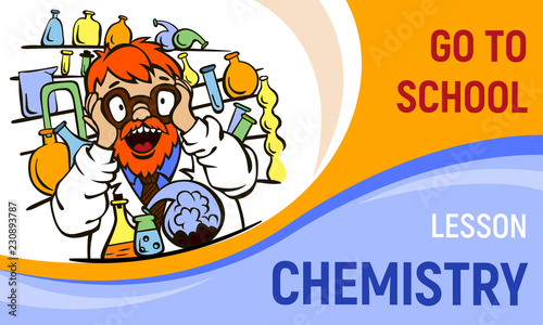 Chemistry lesson concept banner. Cartoon illustration of chemistry lesson vector concept banner for web design