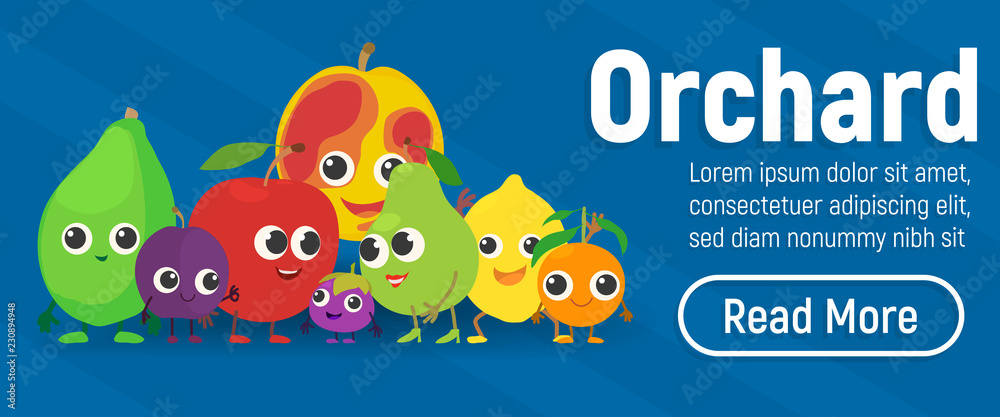 Orchard garden concept banner. Isometric banner of orchard vector concept for web, giftcard and postcard