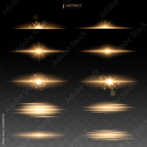 Set. Shining star, the sun particles and sparks with a highlight effect, color bokeh lights glitter and sequins. On a dark background transparent. Vector, EPS10